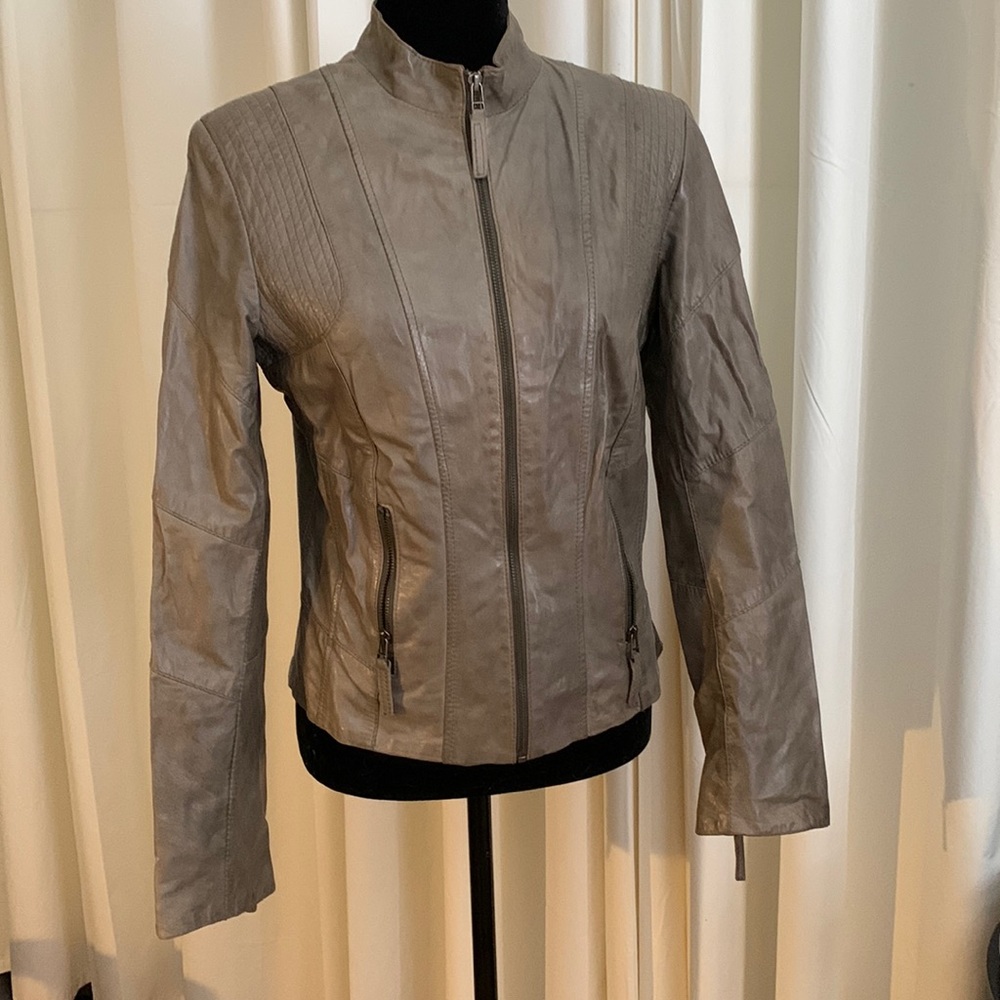 Leather jacket grey taupe